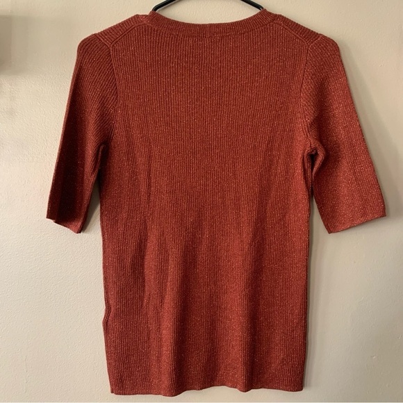 NWT Madewell Evening Sparkle Burnt Orange Ribbed Sweater Short Sleeve Top Small - Picture 9 of 13